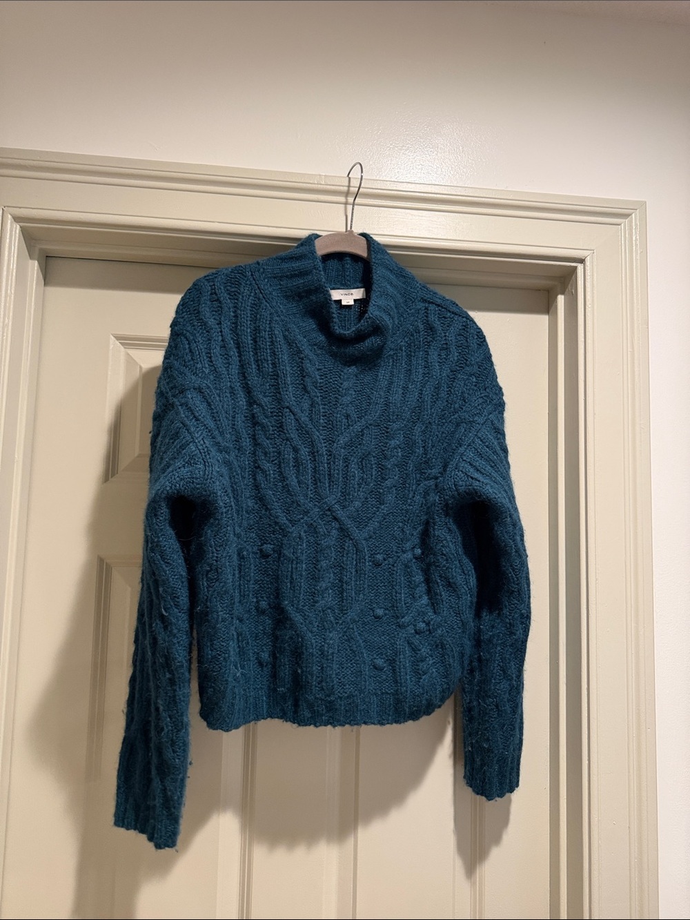 Vince Baby Alpaca Merino Cable Knit Turtleneck Sweater Teal